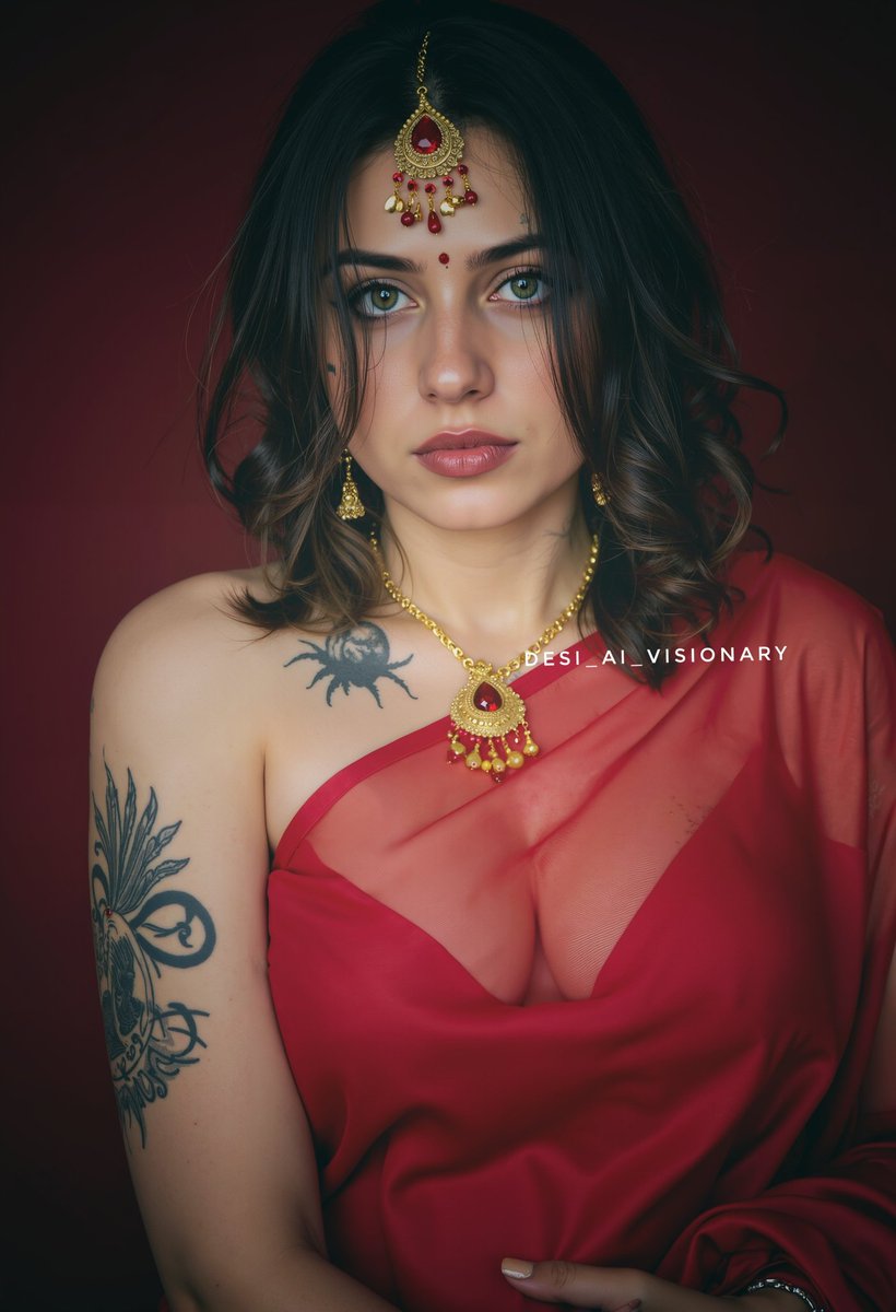 yipee_ki_ye's tweet photo. Tattooed lady in red #tattoo #tattoos #tattoostyle #tattoomodel #sareelovers #sareeblouseinspiration #saree #sareelove #sareeindia #saricool #sari #sareefashion #sareecollection #indianwear #fashion #aiart #aigirl #garbasong #garbadance #garbalover #Sindoorkhela https://t.co/sgcRV4Laos