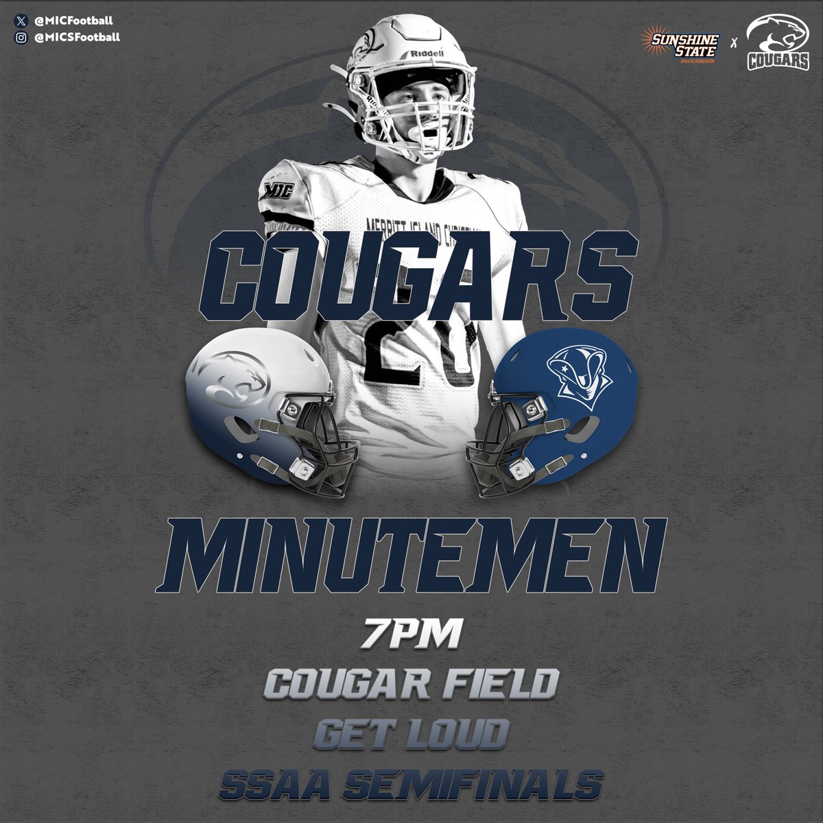 MIC FOOTBALL (@micfootball) on Twitter photo 🚨GAMEDAY - Playoffs Semi-Final
🆚Countryside Christian
🕖7pm
📌Cougar Field
Game will be Broadcast live on <a href="/SportsBrevard/">BrevardSportsNetwork</a> Facebook Click Link below facebook.com/BrevardSportsN…
#fff #PressOn <a href="/MICathletics/">MIC Athletics</a> <a href="/SSAAFootball/">SSAA Football</a> <a href="/321preps/">FLORIDA TODAY preps</a> <a href="/CenFLAPreps/">Central Florida Preps</a> <a href="/FLgridironpreps/">Florida Gridiron Preps</a> <a href="/FlaHSFootball/">FloridaHSFootball.com</a> 🚨GAMEDAY - Playoffs Semi-Final
🆚Countryside Christian
🕖7pm
📌Cougar Field
Game will be Broadcast live on <a href="/SportsBrevard/">BrevardSportsNetwork</a> Facebook Click Link below facebook.com/BrevardSportsN…
#fff #PressOn <a href="/MICathletics/">MIC Athletics</a> <a href="/SSAAFootball/">SSAA Football</a> <a href="/321preps/">FLORIDA TODAY preps</a> <a href="/CenFLAPreps/">Central Florida Preps</a> <a href="/FLgridironpreps/">Florida Gridiron Preps</a> <a href="/FlaHSFootball/">FloridaHSFootball.com</a>