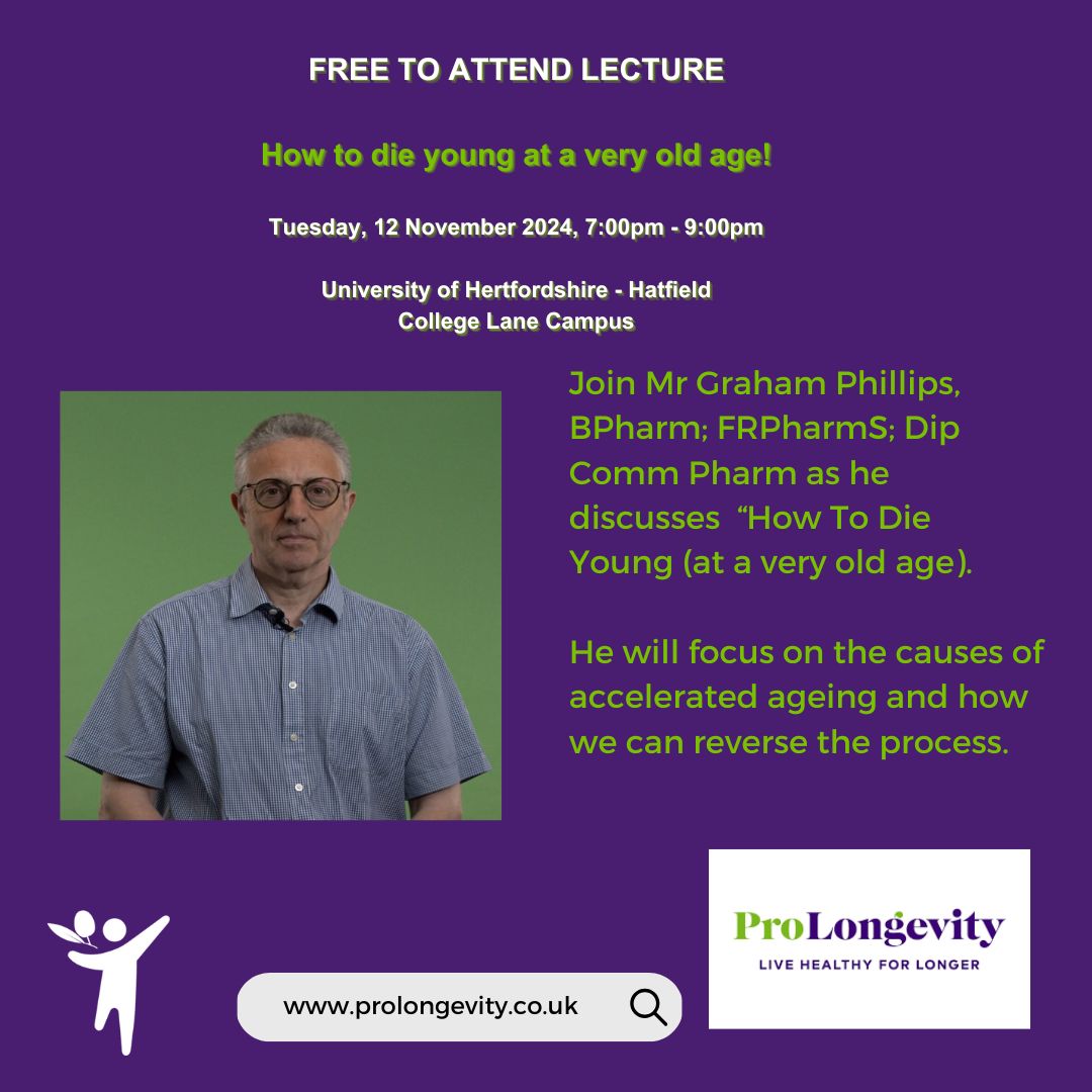 longevity_pro's tweet image. Join our founder, Mr Graham Phillips as he discusses how to help reverse the ageing process on Tuesday 12th November 2024 at Hertforshire University 
herts.bcs.org/events/program…

Free to Attend - All welcome