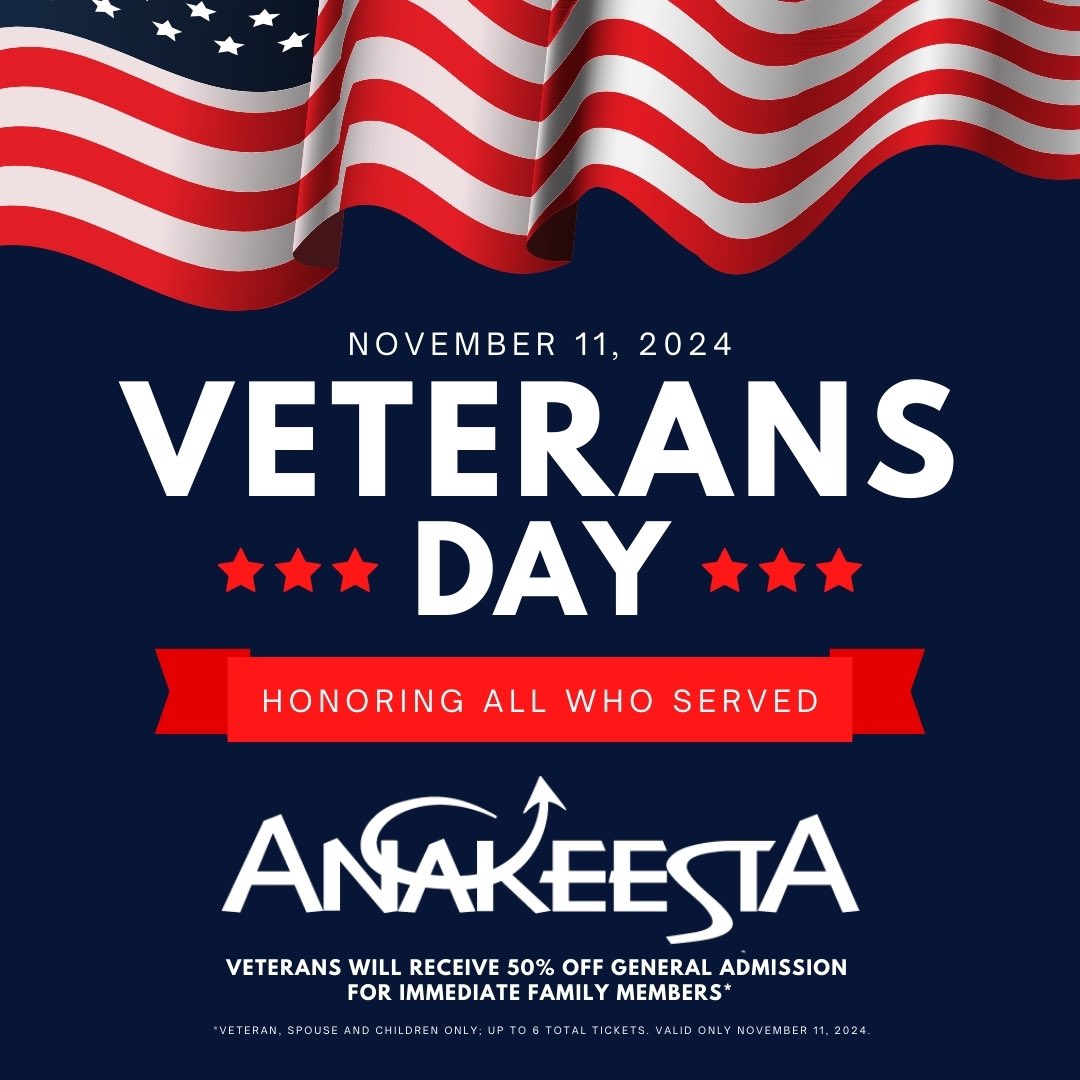 HONORING ALL WHO SERVED 🇺🇸 

Anakeesta thanks all who served ahead of Veterans Day. This year, we are offering all veterans discounted admission on Monday, November 11, 2024.

Find out more at Anakeesta.com. 📲