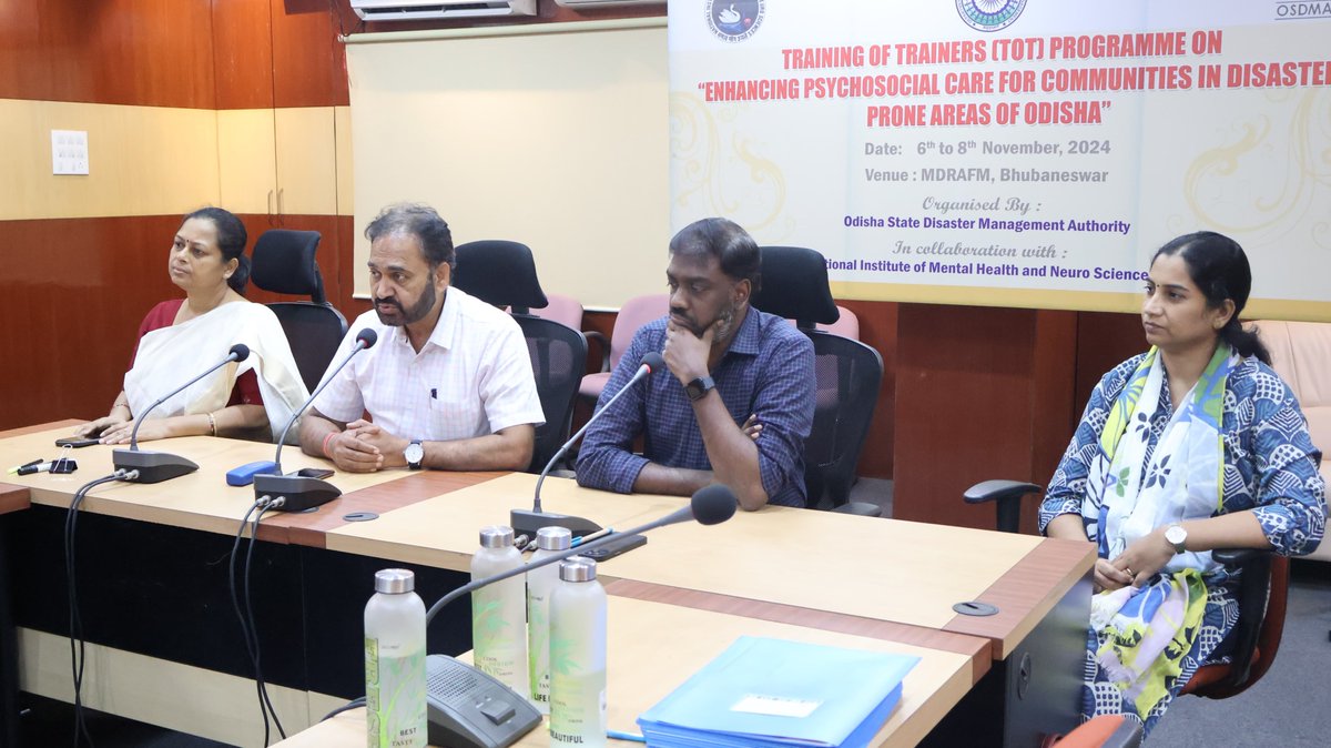 osdmaodisha's tweet photo. #OSDMA in collaboration with #NIMHANS, Bengaluru organized 03 day ToT Programme on "Enhancing #Psychosocial Care for Communities in Disaster Prone Areas of Odisha" from 6th to 8th November 2024 at MDRAFM, Bhubaneswar. https://t.co/8ZEd4sWkDF