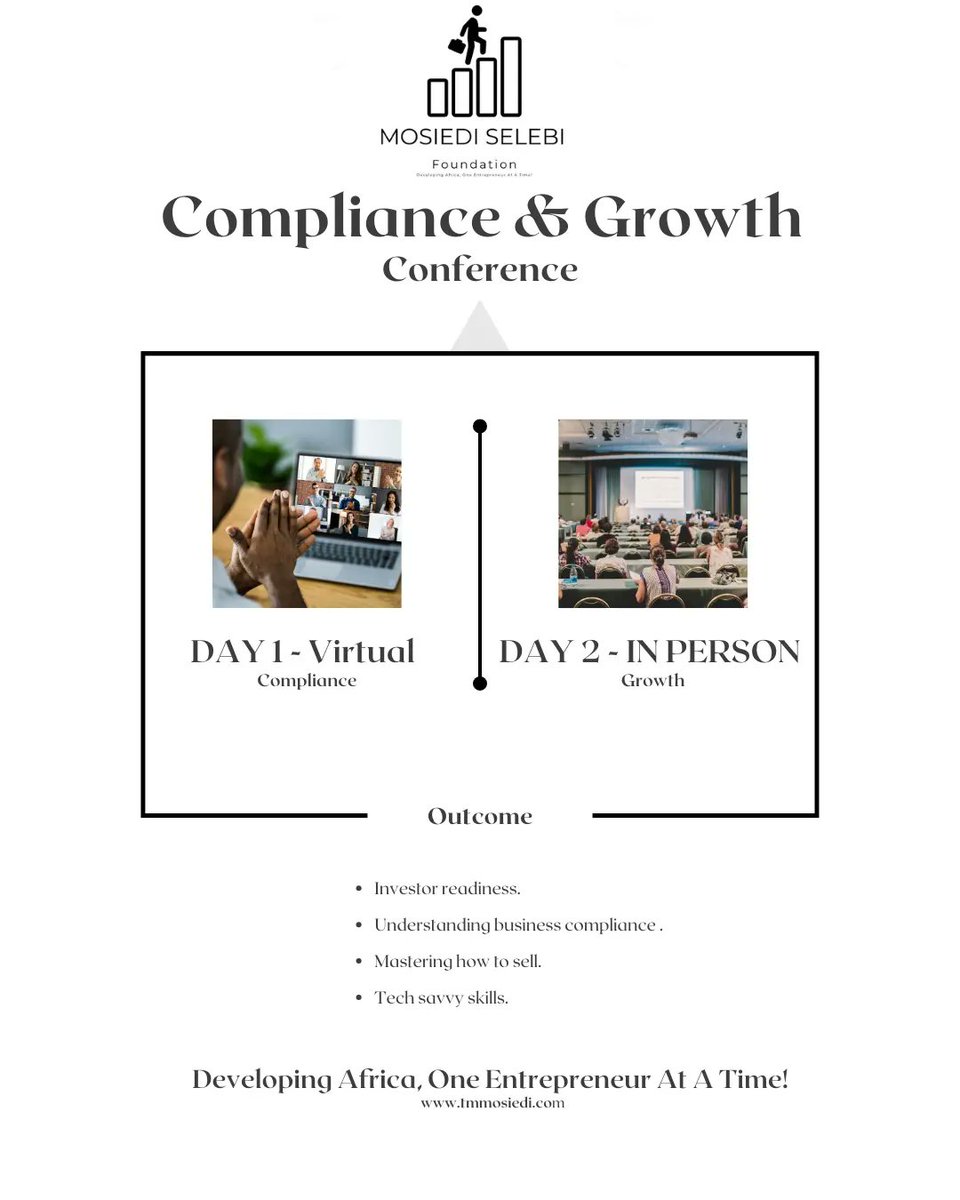 tmme_foundation's tweet photo. Breakdown of our free 2 day conference; We will be having impactful speakers and trainers who will assist you to understand the importance of business compliance and master sales.

Day1: Virtual
Day 2: In Person

Use the link below to RSVP:
https://t.co/tuCkjT7WVy

#Compliance https://t.co/JC9GtELB5u