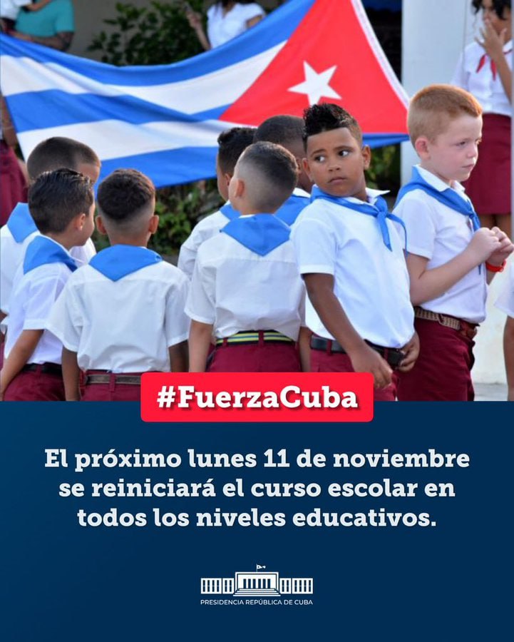 cubadebatecu's tweet photo. El lunes 11 de noviembre se reiniciará el curso escolar en la inmensa mayoría de las instituciones educativas, según informó Naima Trujillo, ministra de Educación. https://t.co/Nkqg2gAtRw
