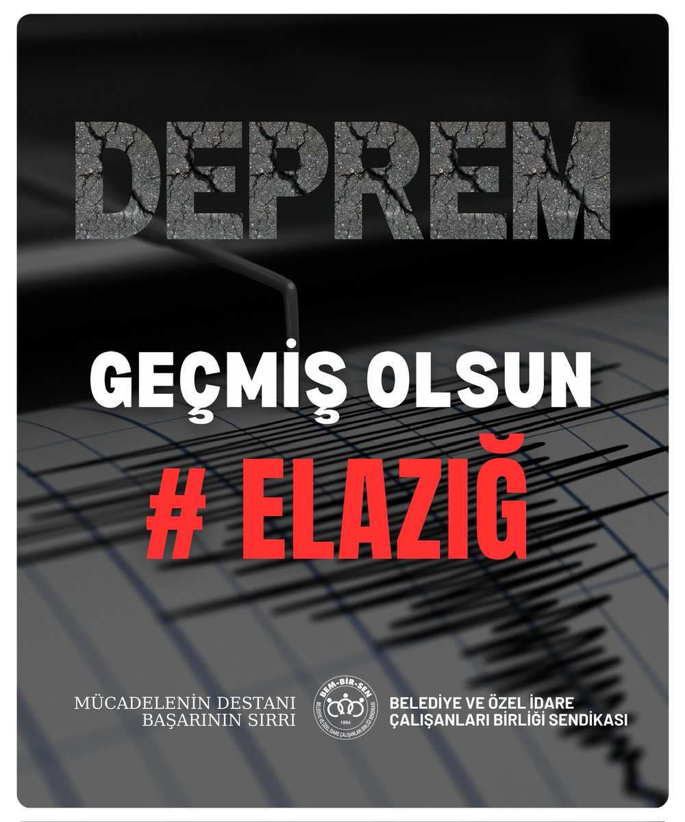 Geçmiş Olsun 
#Elazığ 

Merkez üssü Elazığ olan 
5.0 şiddetindeki depremden etkilenen bütün vatandaşlarımıza geçmiş olsun dileklerimizi iletiyoruz. 

ALLAH c.c. 
Milletimizi her türlü afet ve musibetten muhafaza eylesin.