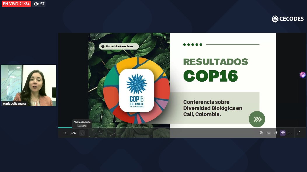 En un segundo momento de nuestro evento de conclusiones de la #COP16Colombia, contamos con la presencia de nuestra invitada especial, <a href="/MariaJuliaArana/">María Julia Arana</a> , periodista y experta en el cubrimiento de las COP. Ella nos compartirá los principales resultados y aprendizajes de esta