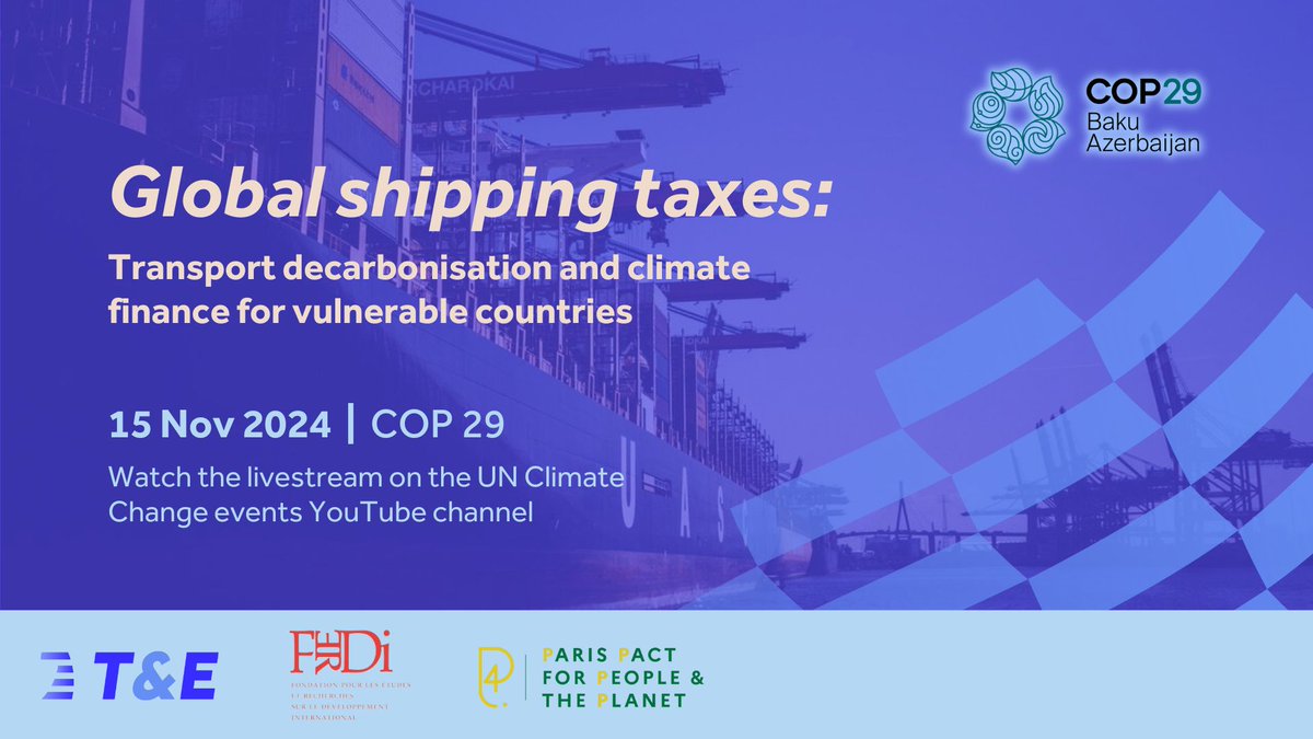 The maritime sector is undertaxed and has so far avoided carbon pricing. 

Join us at #COP29 to explore how initiatives like a shipping tax can be used as a source of climate finance.

Learn more ➡️ transportenvironment.org/events/global-…
