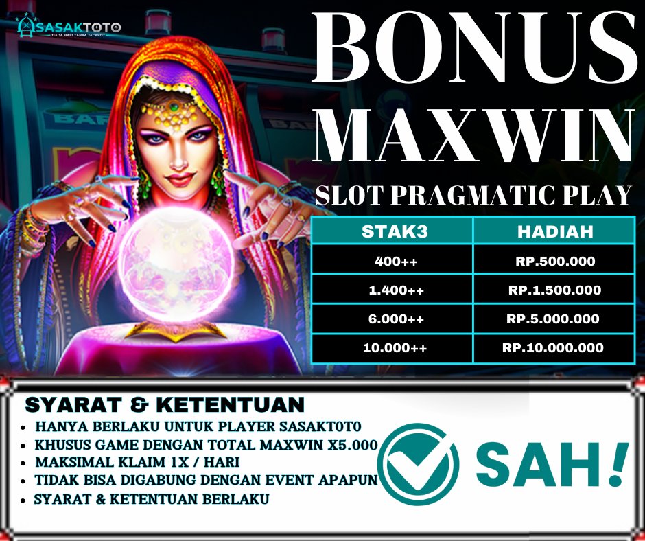 sasaktoto's tweet photo. BONUS MAXWIN SLOT PRAGMATIC PLAY
#sasaktoto #event #eventslot #slotpragmatic #pragmaticplay #slotsasaktoto #slotgacorindonesia #slotgacor https://t.co/7xEvcwvDgD