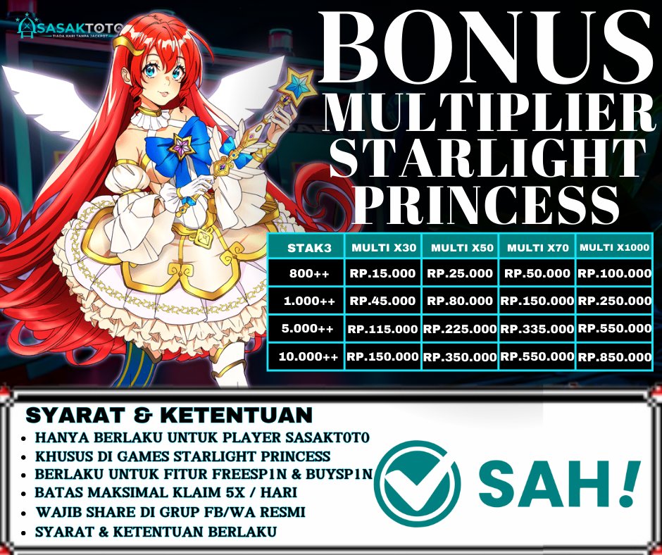 sasaktoto's tweet photo. BONUS MULTIPLIER STARLIGHT PRINCESS
#sasaktoto #event #eventslot #slotpragmatic #pragmaticplay #slotsasaktoto #slotgacorindonesia #slotgacor https://t.co/EwFl45br7k