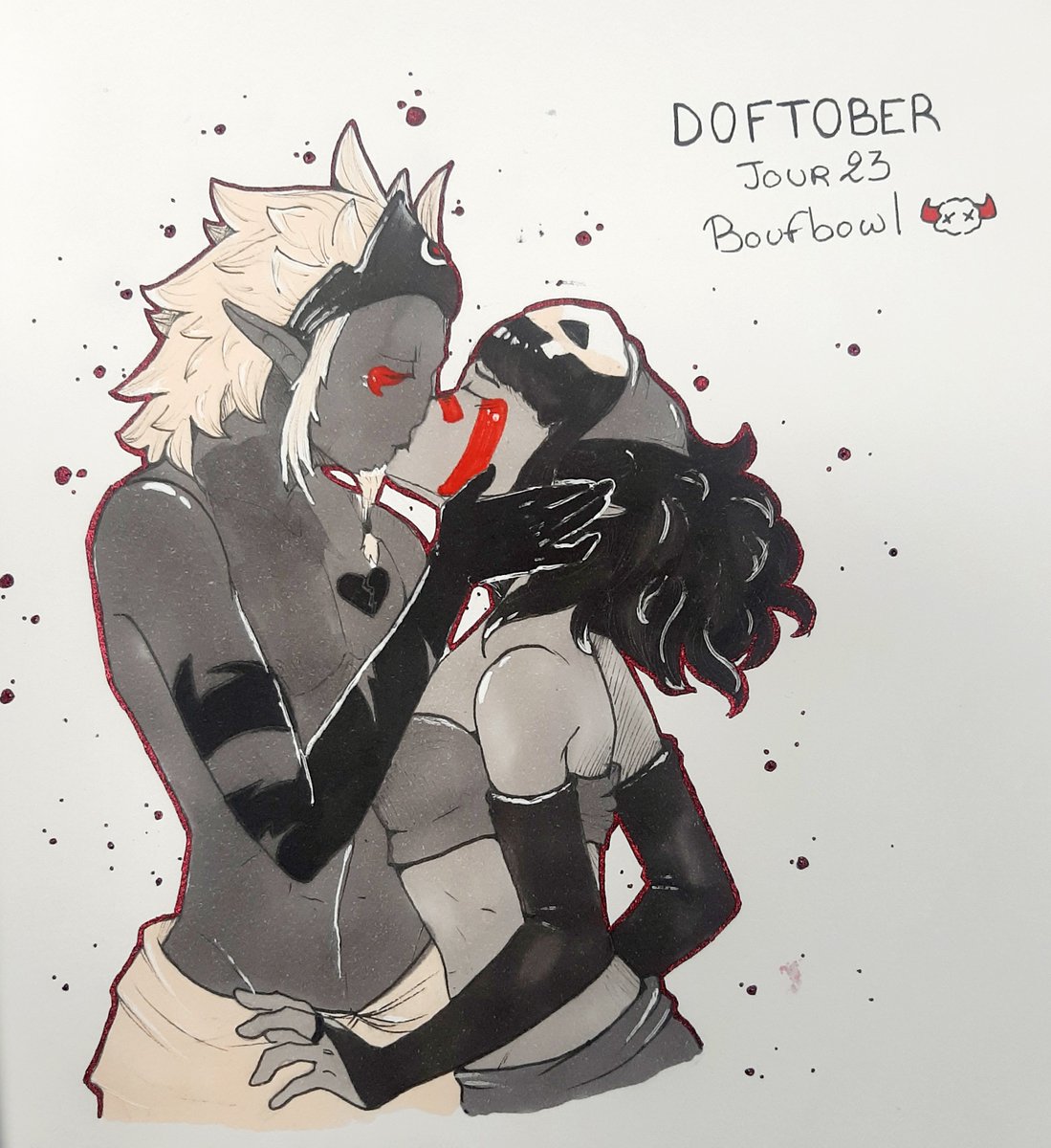 #Doftober jour 23 : Boufbowl 🏅
Kriss la Krass et Maude ✨
J'essaye de m'entraîner à dessiner les bisous, ça bloque depuis des années :')

#wakfu #fanart