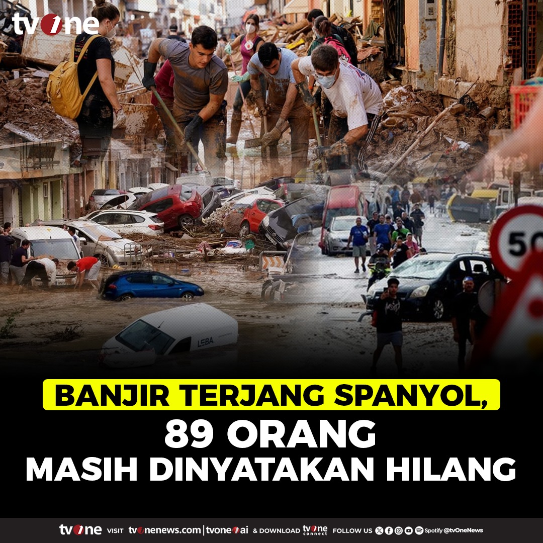 tvOneNews's tweet image. Banjir menerjang Spanyol, 89 orang masih dinyatakan hilang. Adapun korban tewas yang tercatat mencapai 217 orang. 

#Spanyol #Banjir #tvOne