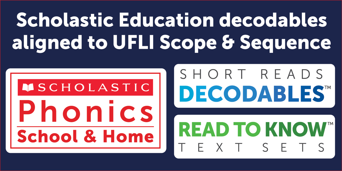 ScholasticEdCda's tweet photo. Exciting news! Several of Scholastic Education’s decodables are now included in the UFLI Decodable Text Guide! Click her to learn how SPS&amp;H Fiction, Short Reads Decodables, and Read to Know Text Types are now aligned to the UFLI Scope &amp; Sequence: https://t.co/ts0zu7UHOc https://t.co/DTiXFJYTCs