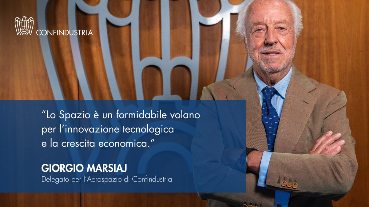 Confindustria's tweet photo. Entro 2035 l’economia spaziare mondiale varrà 1800 miliardi $. Giorgio Marsiaj, Delegato per l’Aerospazio #Confindustria, all’8° #CASSINIHackathon di @amaldi_e: “Comparto attraente sia per attrarre investimenti esteriche per riportare in Italia quelli dei grandi prime contractor” https://t.co/YdS1W3rVax
