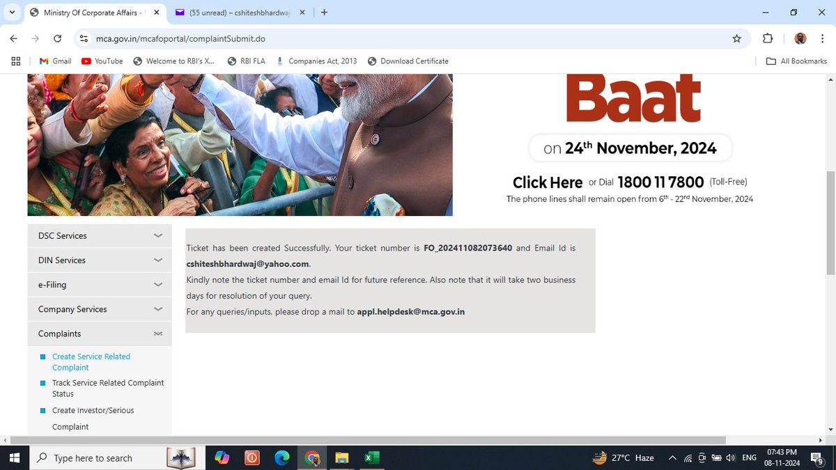cshkbhardwaj's tweet photo. Dear MCAHelpdesk ticket no. FO_202411082073640 raised. Payment has been deducted from my account but challan not generated. @MCA21India @HelpdeskMCA21V3   @PMOIndia @narendramodi @nsitharaman @nsitharamanoffc https://t.co/G60SkGyPsm
