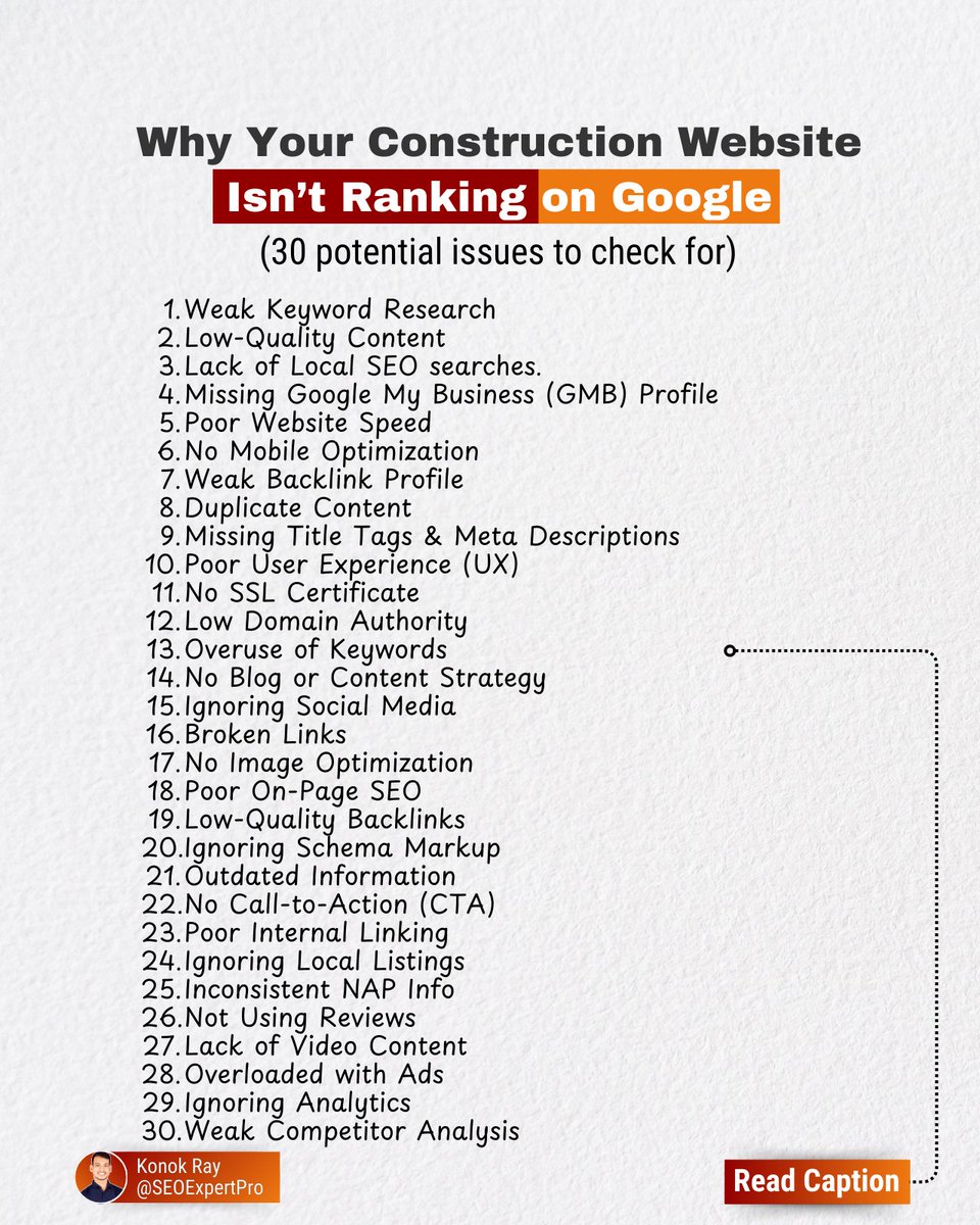 SEO_Expert_Pro's tweet photo. Why Your Construction Website Isn’t Ranking on Google

Here’s why! 👇 https://t.co/6I4QIbl9oT