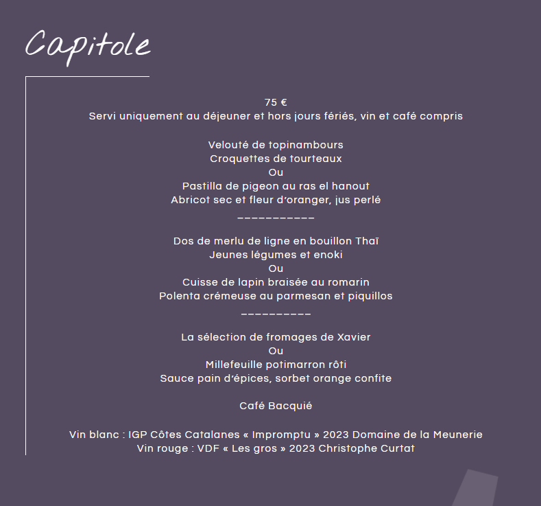 Voici le menu de la semaine.
Bonne semaine !