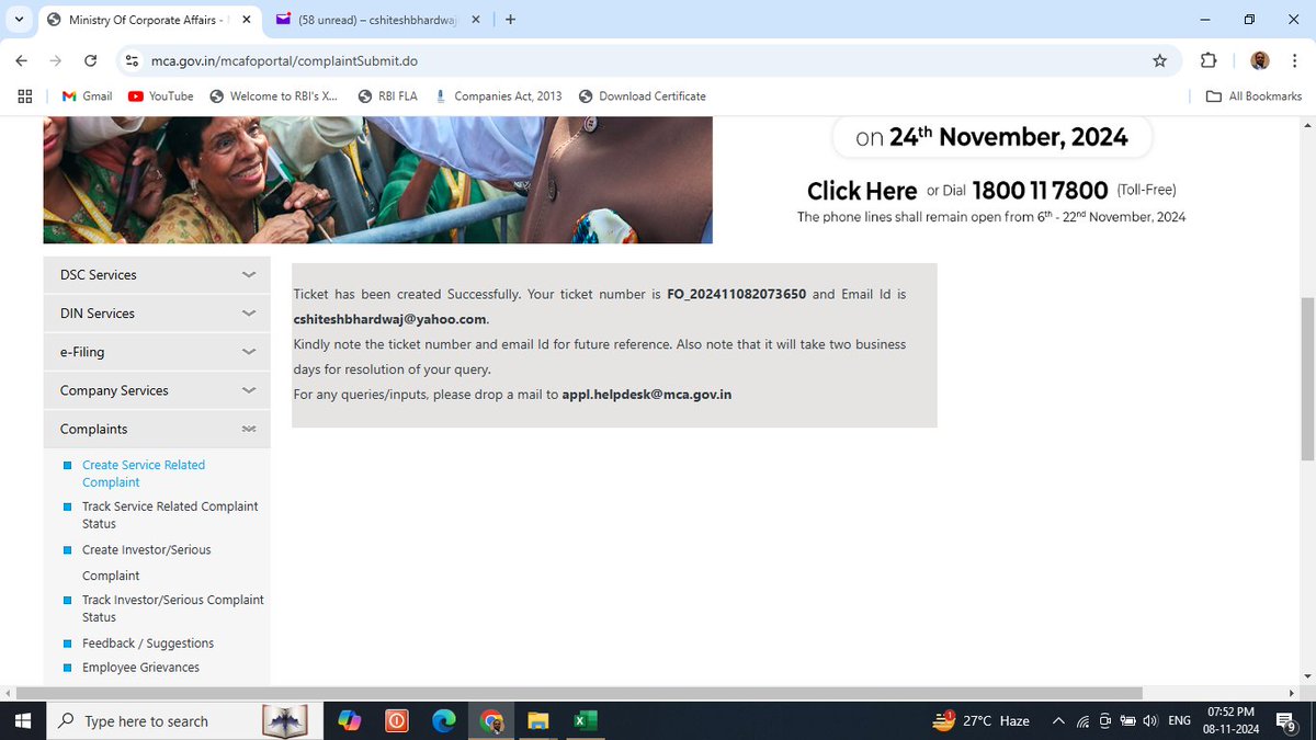 cshkbhardwaj's tweet photo. Dear MCAHelpdesk ticket no. FO_202411082073650 raised. Payment has been deducted   from my account but challan not generated. @MCA21India @HelpdeskMCA21V3   @PMOIndia @narendramodi @nsitharaman @nsitharamanoffc https://t.co/042W9PqeGP