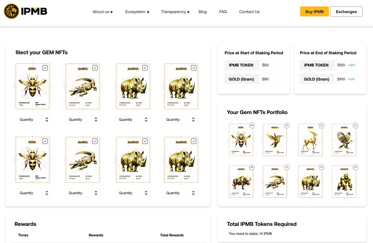 At <a href="/IpmbOfficial/">IPMB</a> we're democratizing access to gold! Dev team is building the staking contract, dApp, and calculator. IPMB staking lets you stake IPMB in discounted gold with zero fees via our GEM NFTs backed by real 24-carat gold. Stay tuned for more updates! #Gold #NFT #RWA