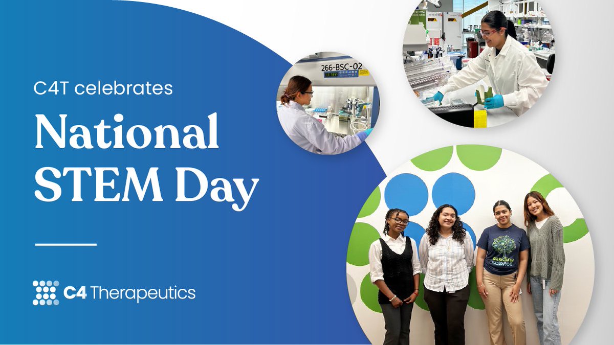 C4Therapeutics's tweet photo. At C4T, we take pride in sharing our love of science to the future catalysts of the world, including through our annual @ProjectOnramp internship program. On National #STEM Day, we encourage anyone interested in STEM to pursue this impactful career - one that can transform lives. https://t.co/k0YLN6at30