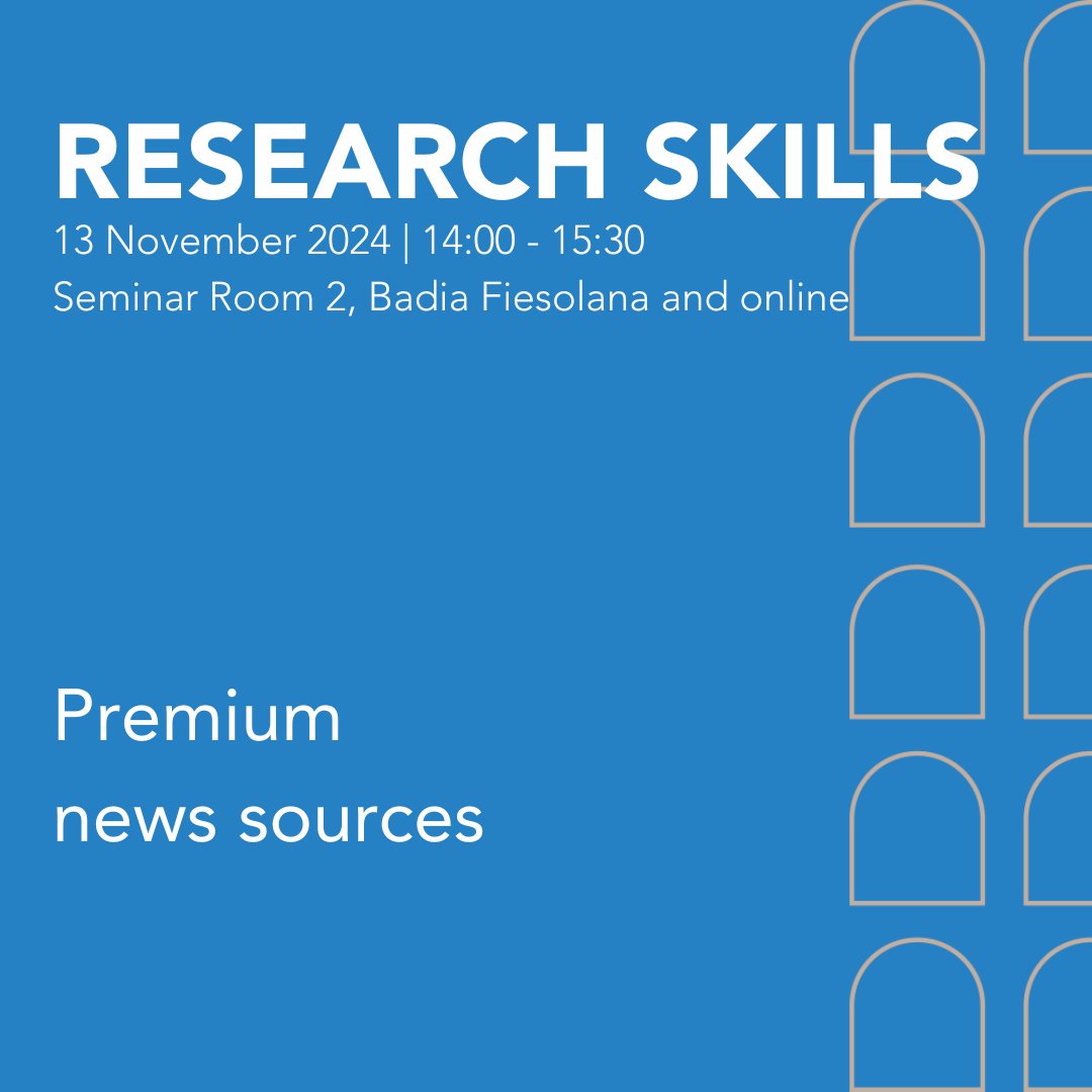 EUILib's tweet image. This session introduces the Library’s extensive news collection: individual e-newspapers, the PressReader database and the Factiva archival database of global news content.
📆 13 November, 14:00 - 15:30
📍 Seminar Room 2, Badia and online
🔗 Register 👉 loom.ly/QB_gAfk