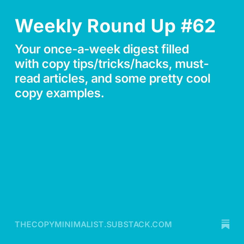 Need a distraction? I got you.

Dive into my latest marketing newsletter stuffed with actionable tips, must-read industry articles, and campaign inspo: thecopyminimalist.substack.com/p/weekly-round…