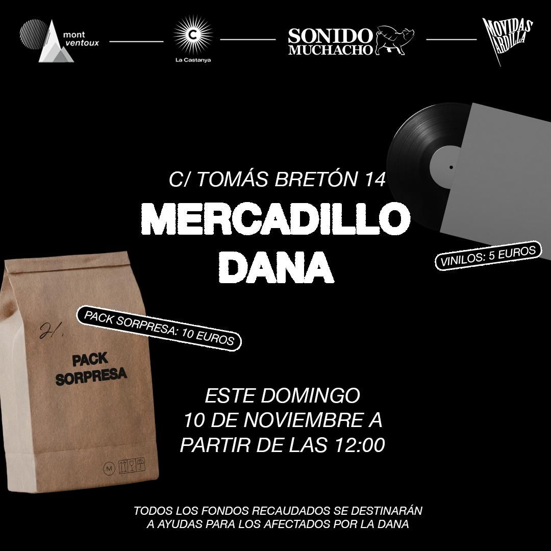 🛎️ Atención Madrid este domingo !!!
Mercadillo solidario musical de
<a href="/SonidoMuchacho/">Sonido Muchacho</a> <a href="/mnt_ventoux/">Mont Ventoux</a>
<a href="/lacastanya/">La Castanya</a> y <a href="/Ardilladrian/">Adrián Martínez</a>
en Tomás Bretón, 14. A las 12 h. 
#DANA <a href="/fhortasud/">Fundació Horta Sud</a>