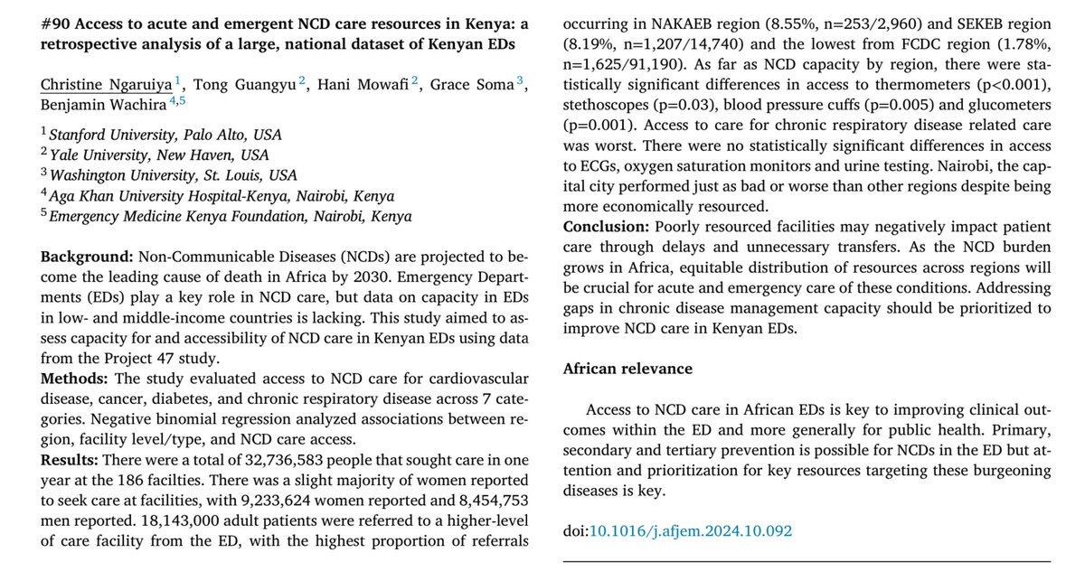 c_ngaruiya's tweet photo. Delighted @AfJEM is publishing @AfCEM_2024 abstracts - even if you missed out in person! 

4 abstracts below
👇🏽Some of my core work on #NCDs (@nih_nhlbi) &amp; two mentees’ work 🤗on #emergencycare in #Nigeria

❤️#Africa #Science dissemination 🏆 #globalhealth #equity #accesstocare https://t.co/KiAv9Sj4XX
