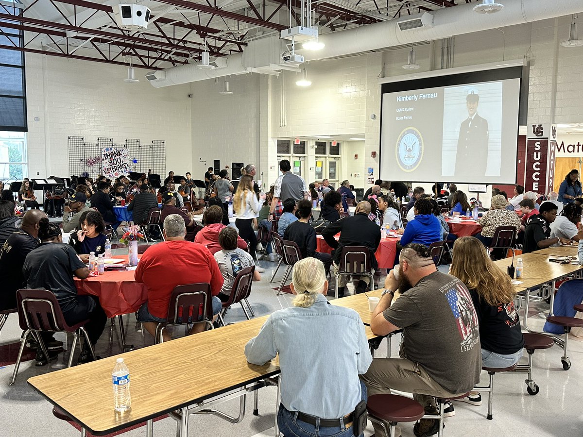 christy_collier's tweet photo. Shout out to @sarahebass1 for organizing the best Veteran’s Day program for our UGMS families. Such a great turnout. #ThankYouForYourService https://t.co/3pPXWOPdIF