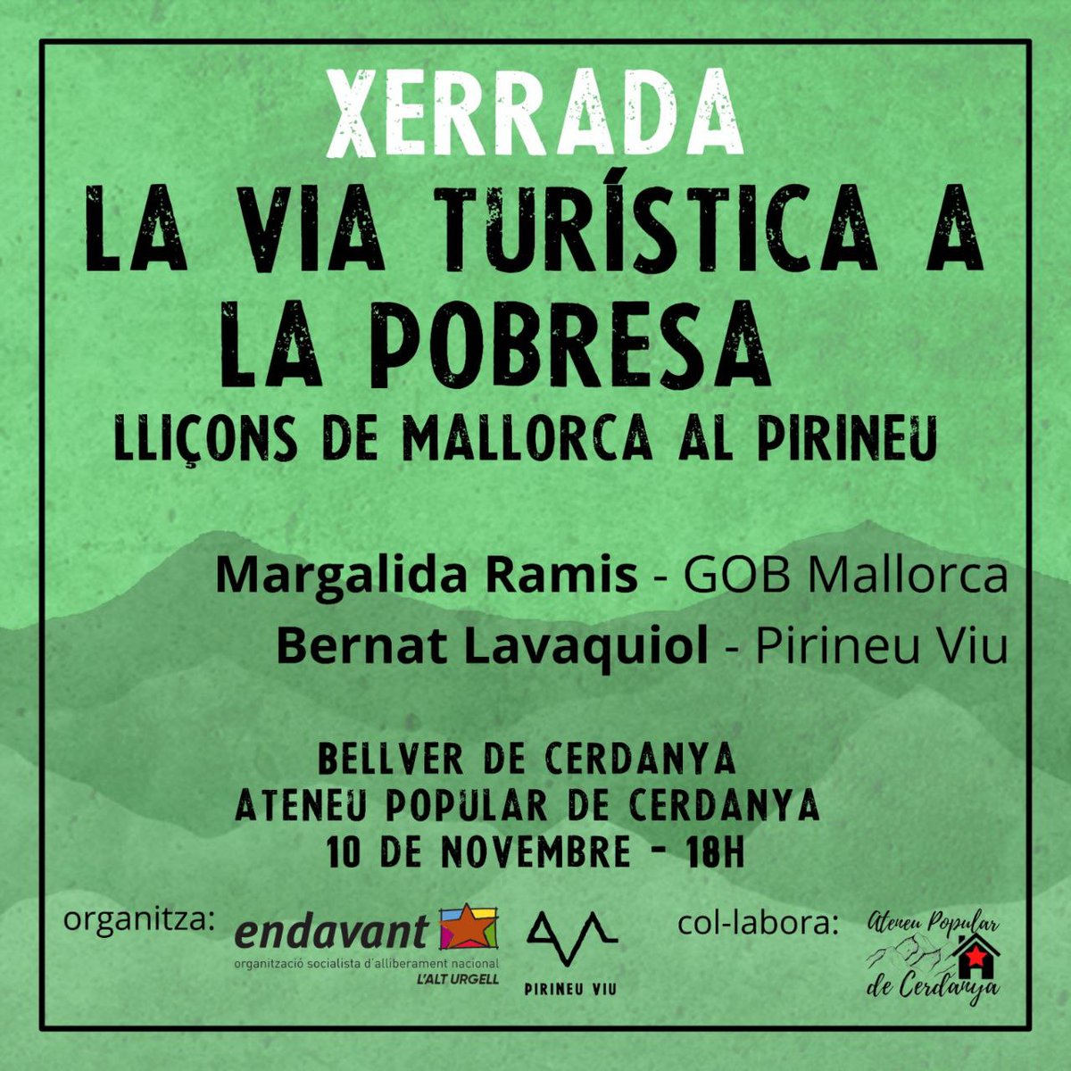 BernatLavaquiol's tweet photo. Els propers dies amb la Margalida Ramis exposarem com hem passat del "vivim del turisme" a "el turisme viu de nosaltres". I sobretot parlarem de combatre la crisi ecosocial i el canvi climàtic.
 
Dissabte a Bellver de Cerdanya, dilluns a Ribes de Freser i dimarts a Bcn.👇 https://t.co/1NzZhKAOhi