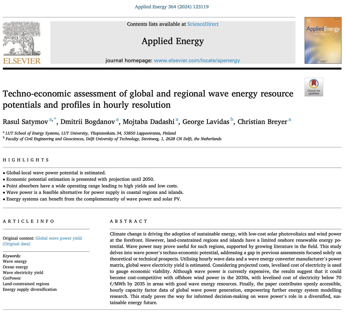 Christian Breyer 🦣 (@christianonre) on Twitter photo 1/ New study from <a href="/UniLUT/">LUT University 🚀</a> @rasul385 doi.org/10.1016/j.apen… dives into the techno-economic potential of wave power worldwide. By 2050, we could tap into 29,000 TWh of wave electricity for <50 €/MWh within EEZs #WavePower 1/ New study from <a href="/UniLUT/">LUT University 🚀</a> @rasul385 doi.org/10.1016/j.apen… dives into the techno-economic potential of wave power worldwide. By 2050, we could tap into 29,000 TWh of wave electricity for <50 €/MWh within EEZs #WavePower