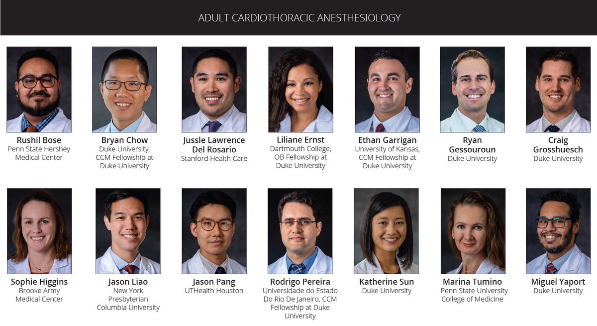 These are our all star cardiac anesthesia fellows last year (right) and this year (left). Bright, clinically excellent, engaged.  Come work with a world class heart team and CTA expert faculty. Soon breaking out the archived alumni pictures. #joindukeadultcta.