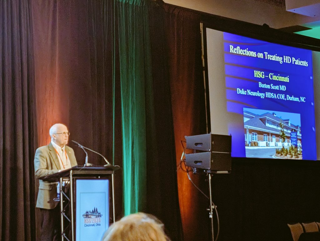 KatiePMooreMD's tweet image. Dr. Burton Scott discusses his reflections on changes in #Huntington disease care in the last 30 years. The take-home message: More #Hope, Less Hiding. @Duke_Neurology @HDSA @NC_HDSA @HDReach #HSG2024
