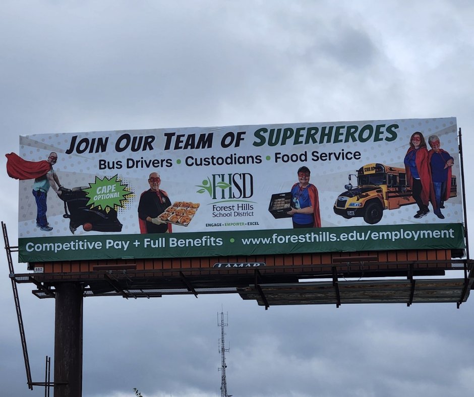 Have you noticed anything familiar on State Route 32? We're recruiting talented and passionate individuals to join an elite team in transportation, food service and custodial roles. Discover your superpower and apply at foresthills.edu/employment. No cape required! 🦸‍♂️🦸‍♀️