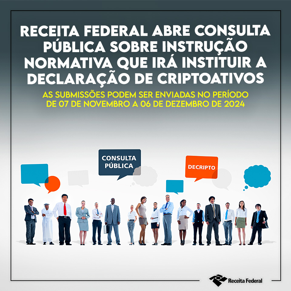 ReceitaFederal's tweet image. #DeCripto - Este é o momento para que empresas, academia e demais partes interessadas participem e contribuam para o aperfeiçoamento dessa importante norma.

Acesse: gov.br/receitafederal…

#AReceitaFederalNãoPara #ConsultaPública #criptoativos