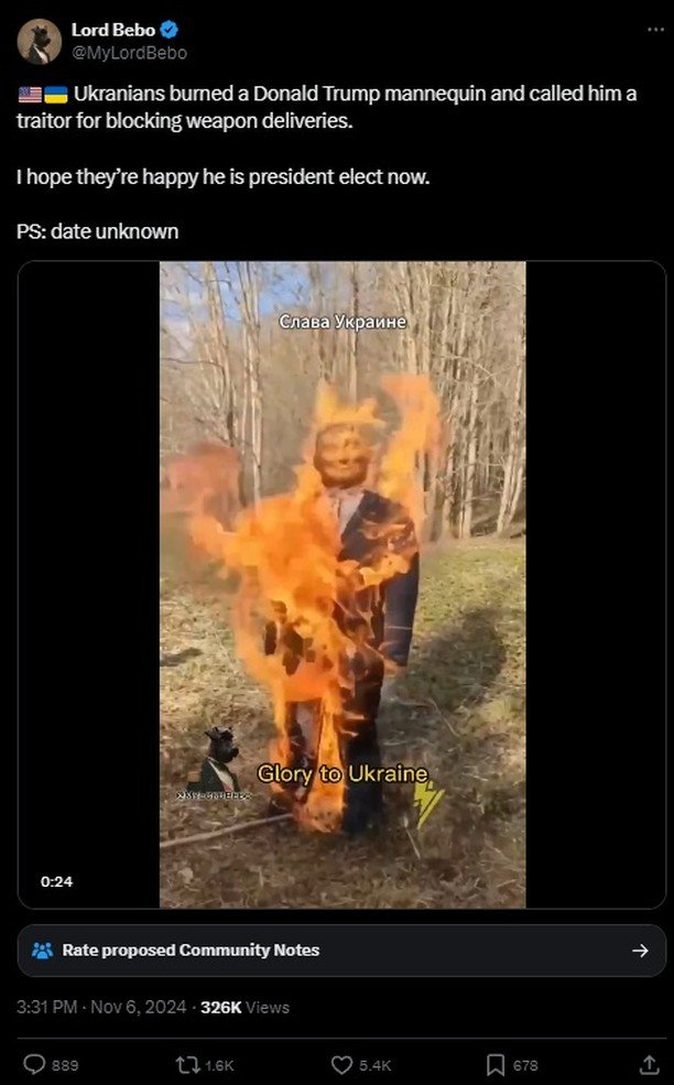 joeabodnar's tweet photo. There's a video going around of Ukrainian soldiers burning Trump in effigy. The same accounts sharing it now shared it back in May. 

They're just repurposing old content. https://t.co/KJDKIBfrpW