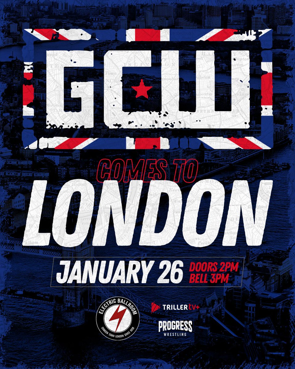 GCWrestling_'s tweet photo. *Breaking*

GCW comes to LONDON for the first time on Sunday, January 26th!

Tickets go On Sale Next Friday (11/15)

GCW in London
Sun 1/26 - 3PM
The Electric Ballroom
London UK

Watch LIVE on @FiteTV+ https://t.co/JnN0YjqYR5