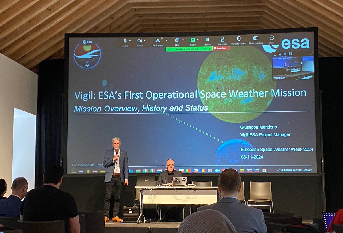 ASWOGeoSphere's tweet image. Wrapping up the #ESWW2024, @chrisoutofspace with a talk on predicting the geomagnetic effects of solar storms, and Ute Amerstorfer presenting a poster on predicting solar storm magnetic fields as they pass over the Earth.
PLUS a first #ESWW workshop about @ESA_Vigil !