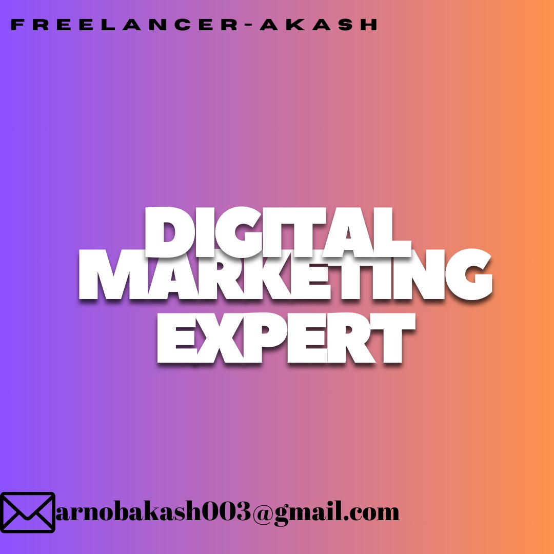 I will be your social media marketing manager and digital content creator.
Contact Me:
Email: arnobakash003@gmail.com
What'sapp: 01896122690
If you want You Can hire me on Fiverr and Upwork.
#DigitalMarketing #MarketingExpert #OnlineAdvertising #SocialMediaStrategy #SEO 
💟💯✅
