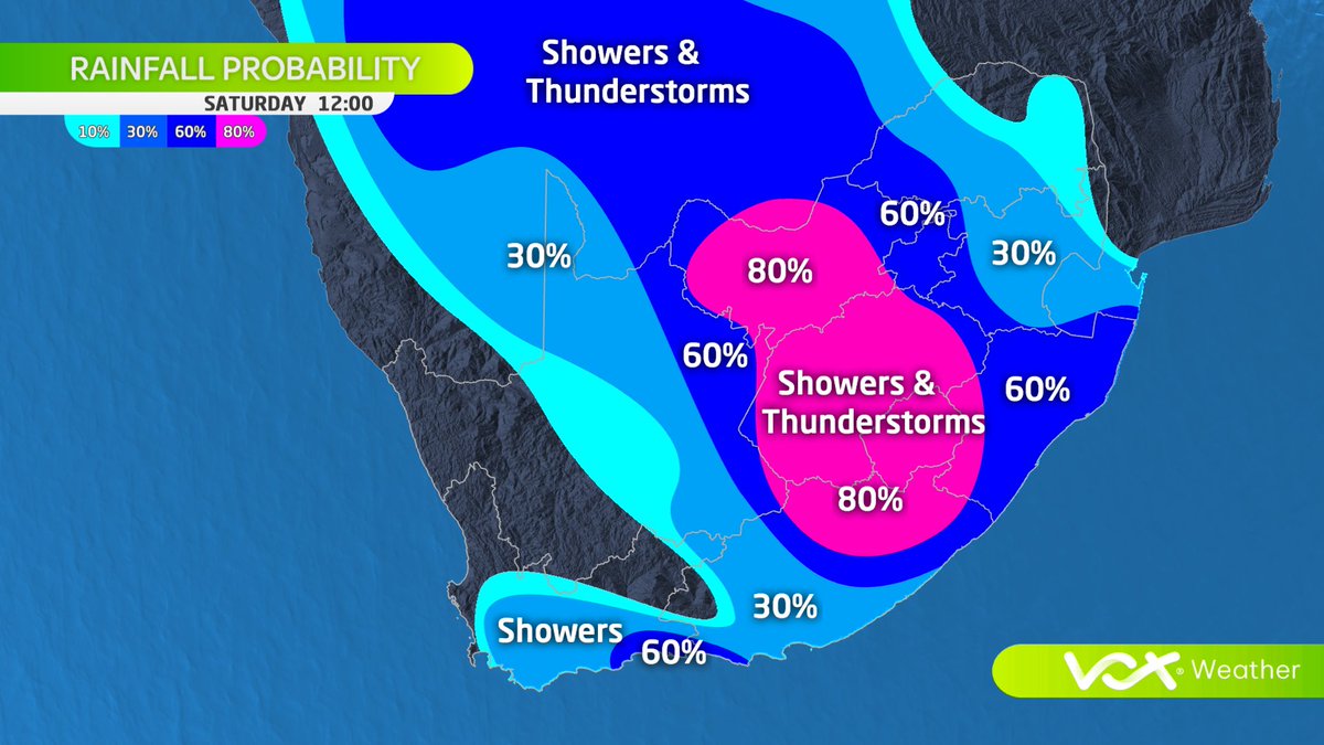 VoxWeatherZa's tweet photo. WEATHER this WEEKEND – 09 to 10 Nov 2024

🌩️ Stormy weekend over central &amp; eastern SA, with POSSIBLE heavy rain, hail &amp; damaging winds

⚠️SAWS Warnings:
🟡Yellow L2: T-storms in parts of KZN, FS, E-Cape &amp; N-Cape

Watch Meteorologist Michelle du Plessis LIVE at 6pm on #VoxWeather https://t.co/0bMSInpPai