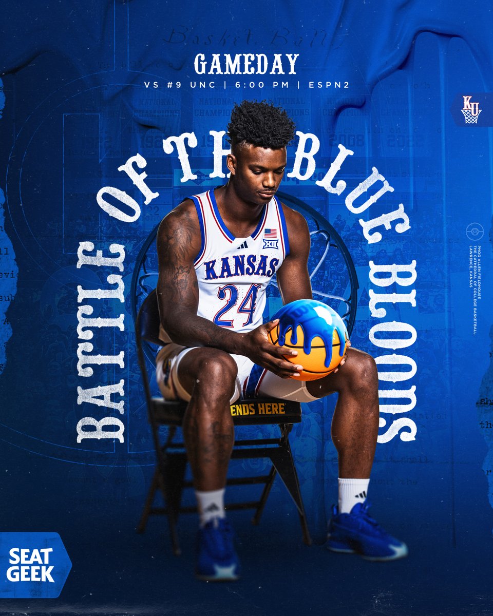 Battle of the Blue Bloods.

🆚 #9 UNC
📍 Allen Fieldhouse
⏰ 6:00 p.m. CT
📺 ESPN2

#RockChalk | <a href="/SeatGeek/">SeatGeek</a>