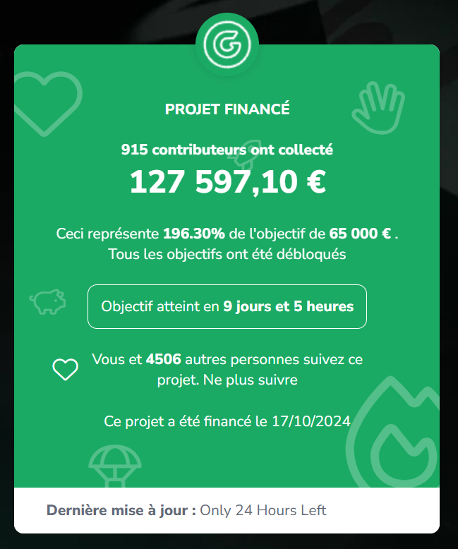 NicoTik0's tweet image. Campagne terminée en un sprint final épique ! 
Merci à tous les contributeurs qui ont permit à ce projet d'exister !