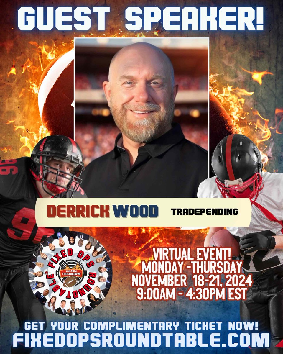 Make sure you "catch" TradePending's Derrick Wood at the Fixed Ops Roundtable! (See what we did there) This virtual event is free to attend and happening November 18-21, 9 am- 4 pm EST. "Score" your tickets now. (We did it again, we like puns.) Click here: eventbrite.com/e/ted-ings-pre…