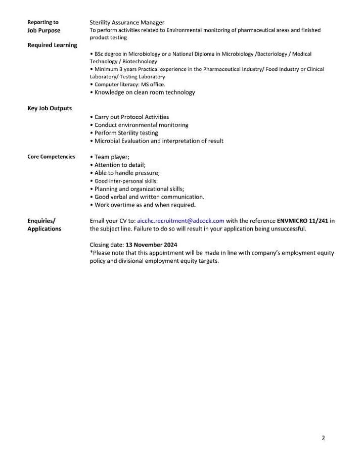 CarolBoitumelo1's tweet photo. Adcock Ingram is hiring!

📌Microbiologist (Shift Work 23:30 - 07:30)

Email your CV to aicchc.recruitment@adcock.com
In the subject quote " ENVMICRO 11/241" https://t.co/dzYFgYYe6v