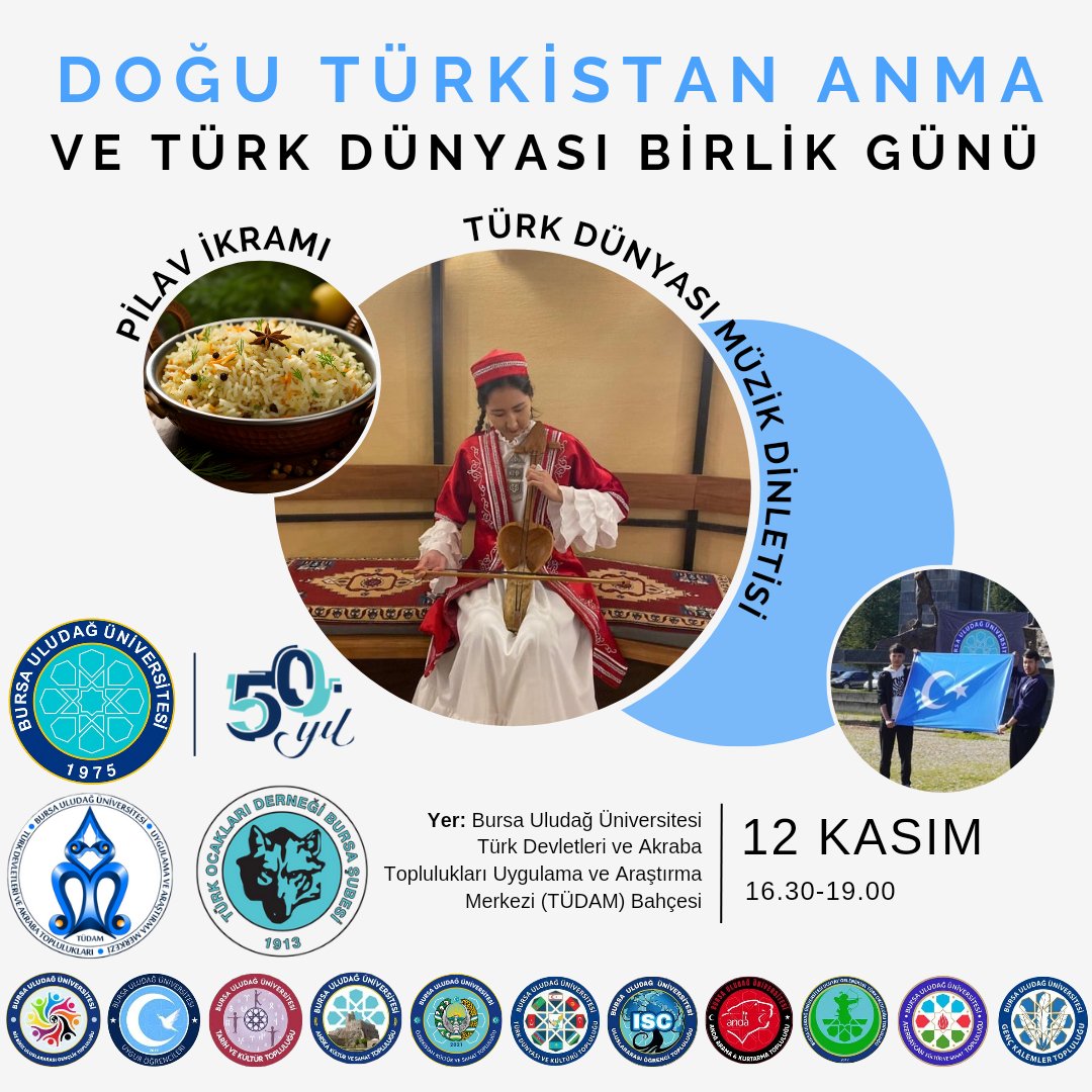 Doğu Türkistan Anma ve Türk Dünyası Birlik Günü etkinliğimize tüm öğrencilerimiz ve personelimiz davetlidir.
.
.
.
#türkdünyası #doğutürkistan #ulutüdam