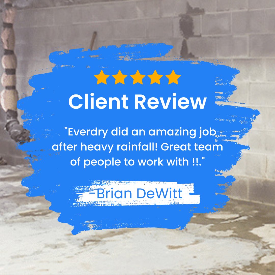 EverdryGGR's tweet photo. Brian: ‘Everdry did a fantastic job! No more leaks after heavy rain!’ 

Read more customer stories here: https://t.co/GVeMbqTDKH  

#HappyCustomer #WaterproofingSuccess #DryBasement #GrandRapidsReviews #HomeProtection https://t.co/g3ojmnGqqN