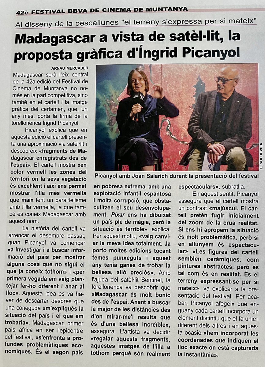 🏔️ El cartell del <a href="/torellomountain/">TMFF</a> ens presenta Madagascar, primer país africà en ser l'eix central, a vista de satèl·lit. 

La torellonenca Íngrid Picanyol diu que va voler «regalar» les imatges de l'illa en veure que són «d'una bellesa increïble». 

Us ho explico al <a href="/settorello/">Setmanari Torelló</a>