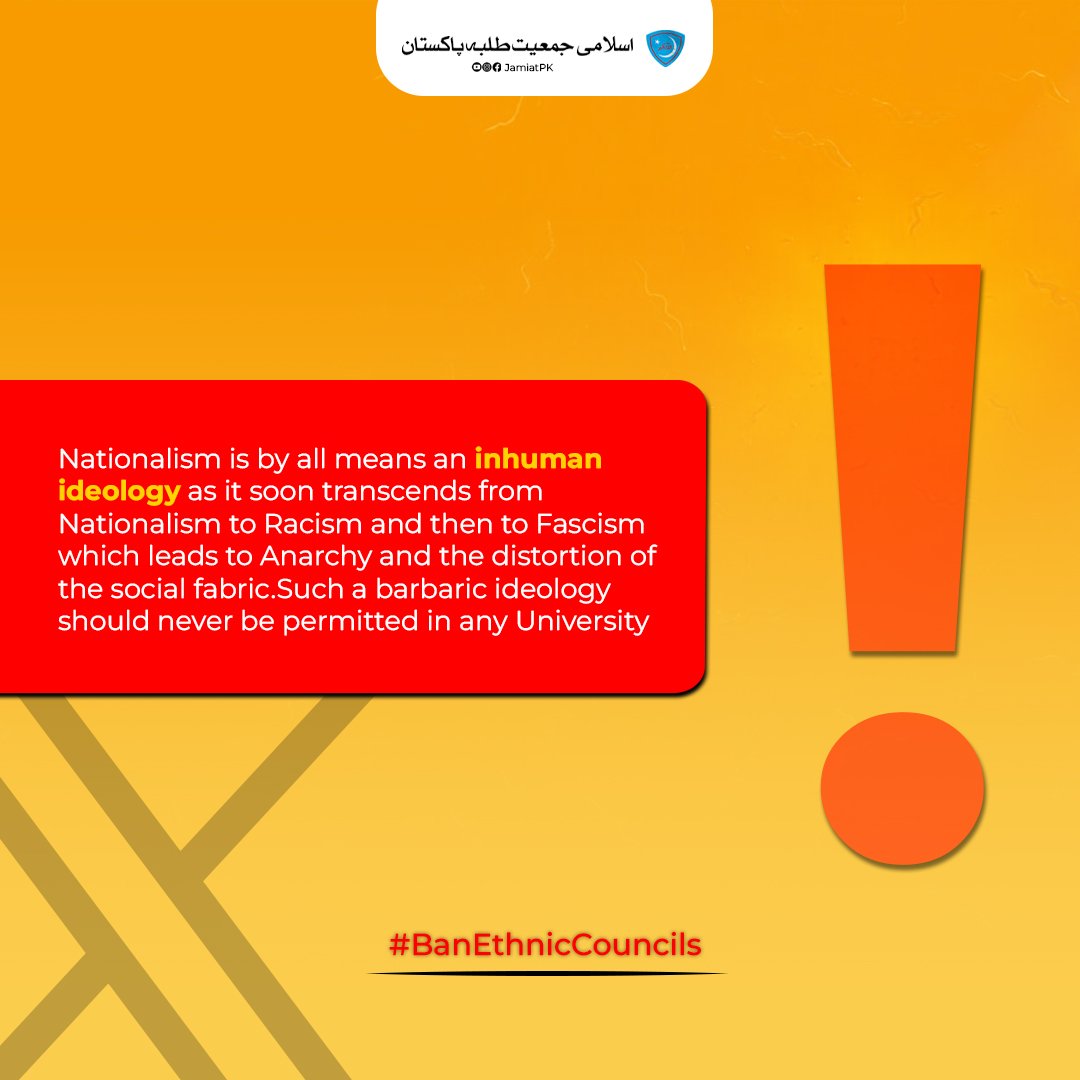 JamiatPK's tweet photo. Nothing is more than truth ethnic councils are face of extrimism terrorism nothing far than it 
They have nothing to do except for spreading hate 
Their presence is a poison for our country and institute 
These councils must be banned.
#BanEthnicCouncils https://t.co/DIjO5HMljv