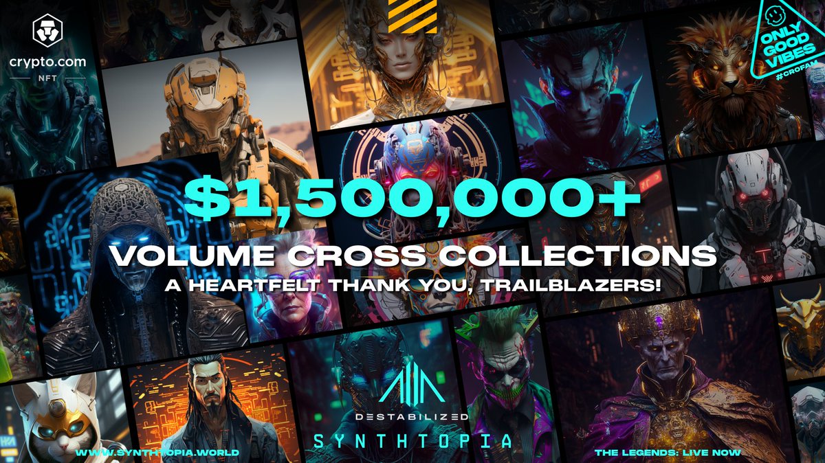 ⚡️ $1.5M TRADED &amp; GROWING ⚡️

Trailblazers are rocking the charts! The SYNTHBULL is upon us 🚀

🏅 2800+ Holders in 5 days - 80% SOLD OUT 
🏅$145K+ traded and growing on the LEGENDS 
🏅 $1.5M Traded &amp; Growing Cross-collections, heading to $1.6M
🏅 Top-14 on the Global Weekly