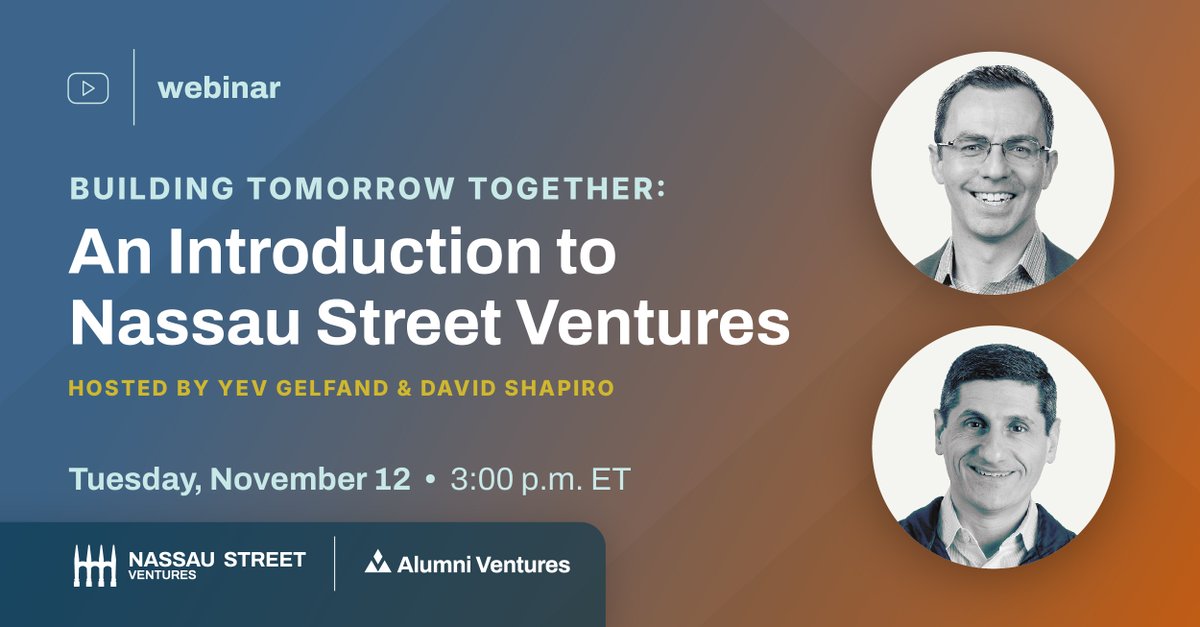 Join our presentation to learn about Nassau Street Ventures, AV’s Princeton-focused fund. Meet the team, learn about their investment strategies, and get insights from Managing Partner David Shapiro and Senior Principal Yevgeny Gelfand. Register now: av-funds.com/3O1raoH.