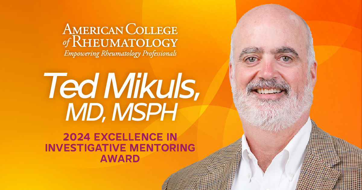 Congratulations to Ted Mikuls, MD, MSPH, recipient of the 2024 Excellence in Investigative Mentoring Award! <a href="/MikulsTed/">Ted Mikuls</a> <a href="/unmc/">University of Nebraska Medical Center</a> #ACR24