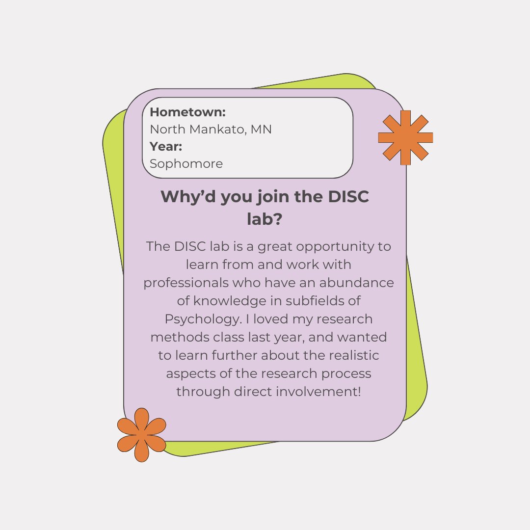 DISC_LabKids's tweet image. 🌟 RA Spotlight: Madison Cesafsky 🌟
Meet Madison, a sophomore majoring in Psychology and Legal Studies! She joined DISC lab to build research skills and is excited for upcoming data collection. Fun fact: She’s got a big friendship bracelet collection as a camp counselor! 🏕️✨